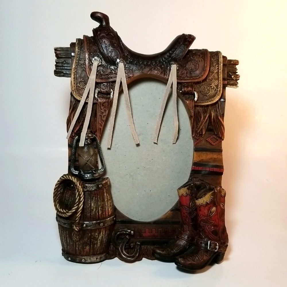 Picture Frame Country Western Cowboy Horse Saddle Theme 4x6 Heavy Resin Frame